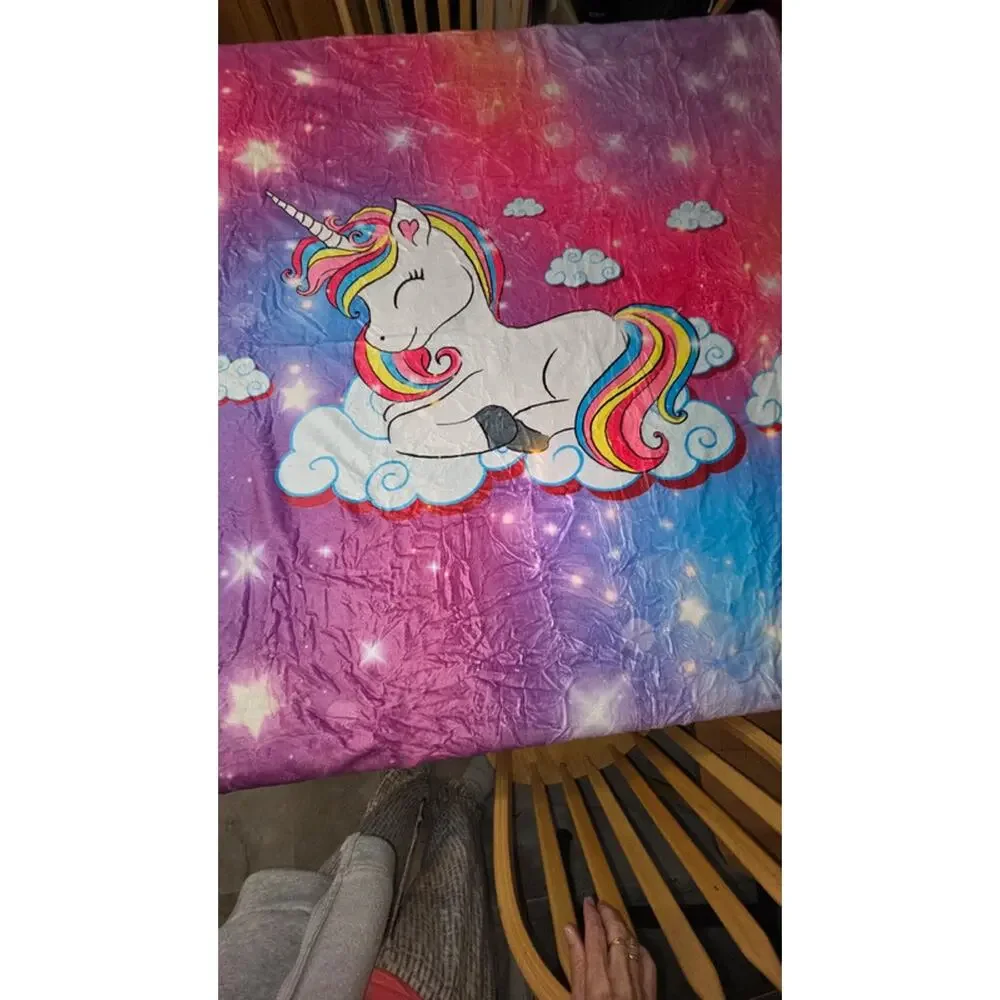 Unicorn New  Plush Throw Blanket Rainbow Stars Clouds Soft Kids 40x50 Pink